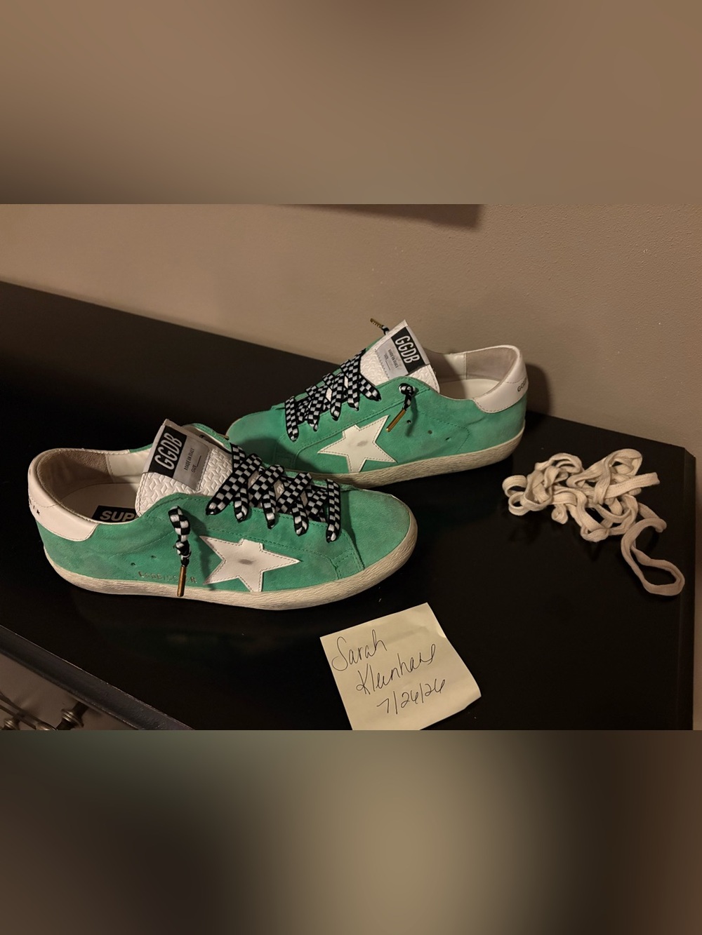 Golden Goose Green Suede Sneakers with White Star